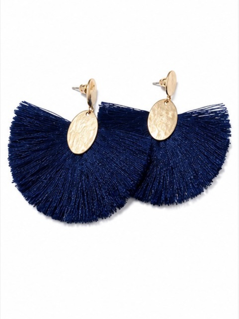 Gold & Navy Fan Tassel Drop Earrings